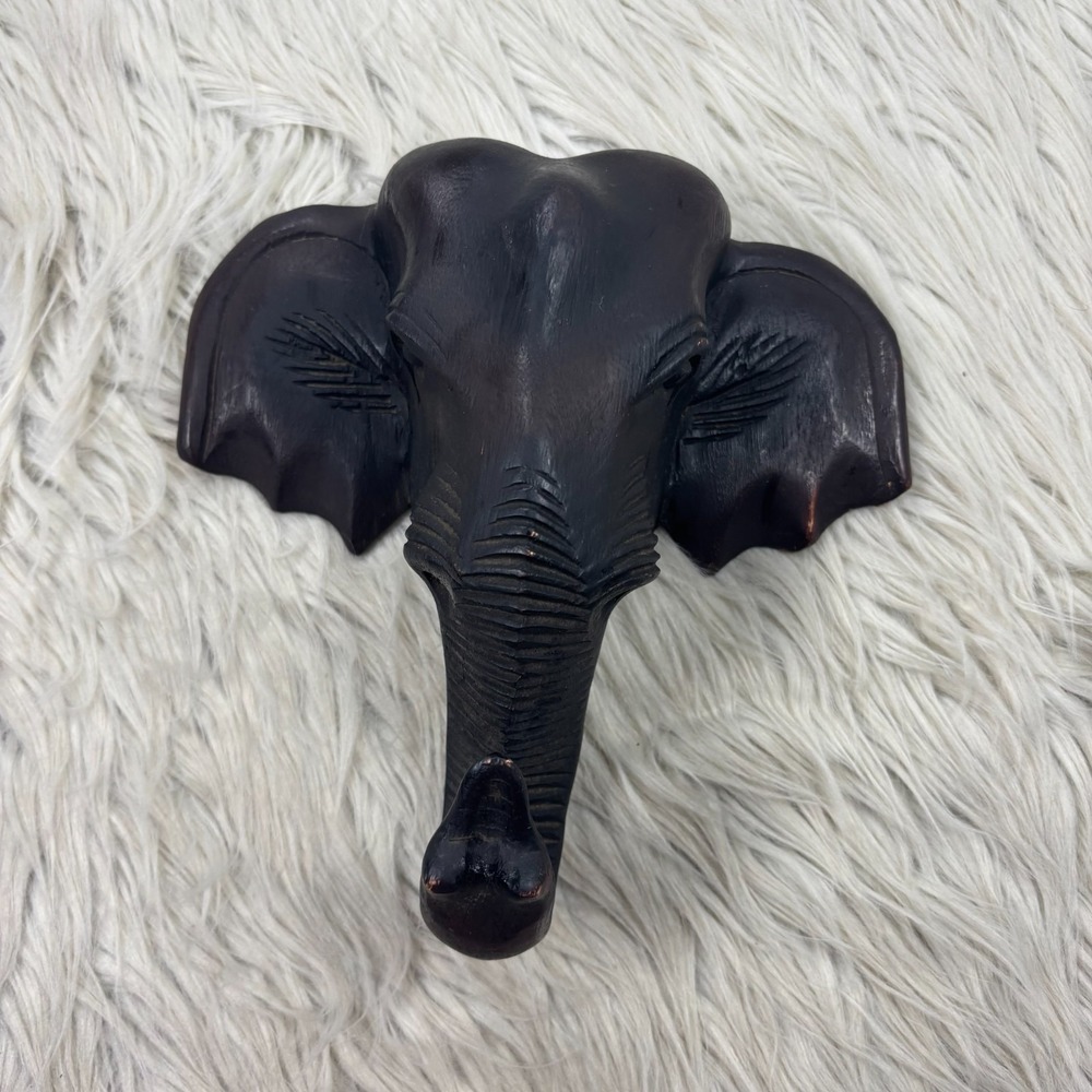 Hand Carved Wooden Artisan Elephant Head Wall Art Bust Boho